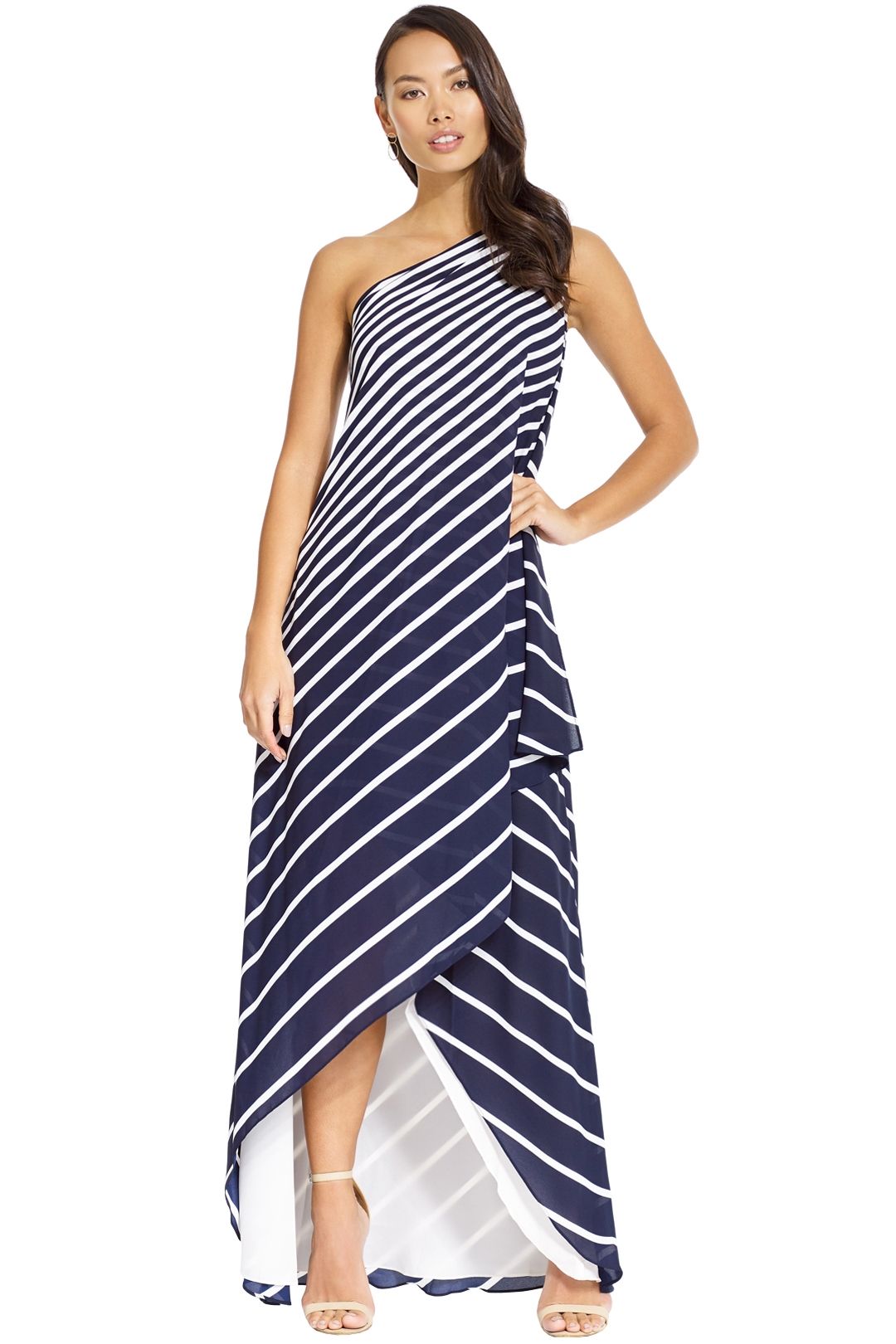 One Shoulder Stripe Wrap Gown by Halston Heritage for Rent